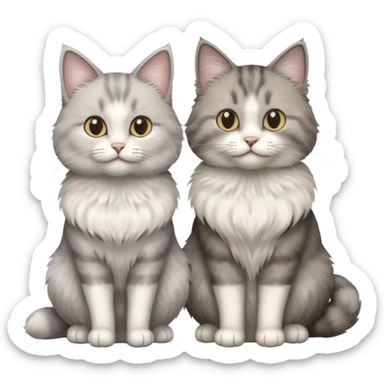 a realistic looking very fluffy grey and white cat sitting next to another cat sticker