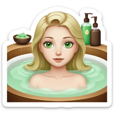 girl with green eyes and dirty blonde hair enjoying a spa treatment sticker