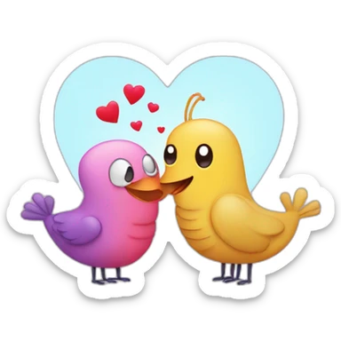 A worm and a Cute Bird who love each other with hearts around sticker