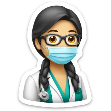 Doctora mujer dentro de un laboratorio, con gafas y cofia sticker