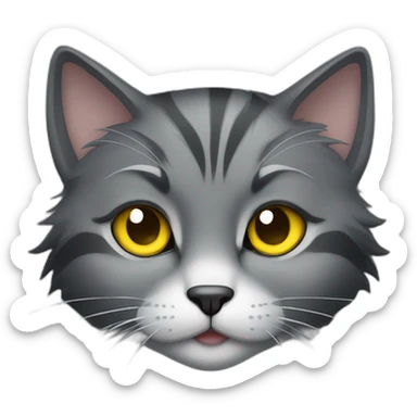 gray and black medium furry cat with yellow eyes looking naughty sticker