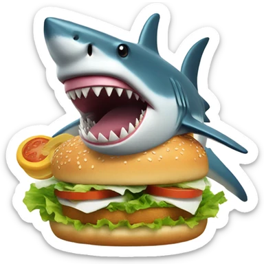Shark with a top hat who is eating a fish burger sticker