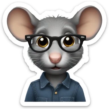 Rat in a black tucked in dress shirt and jeans with glasses sticker
