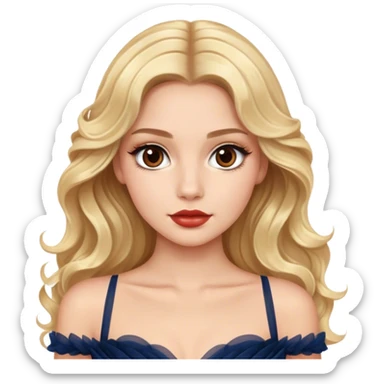 blonde model, brown eyes, long wavy hair, oscars red carpet, navy tulle gown sticker