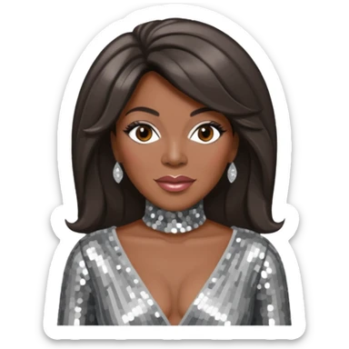 Mary Wilson from The Supremes with dark brown hair, silver outfit sticker