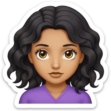 Tan skin girl, wavy black hair, black eye sticker
