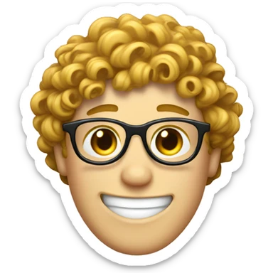 smiling white boy's head with a curly mullet and glasses coming out of a toilet sticker
