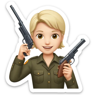 Make someone smiling and pointing a gun at you sticker
