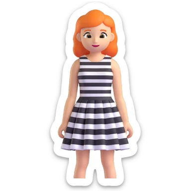 cute 3D cartoon emoji of a sleeveless dress with horizontal black and white stripes, flared skirt, minimal flat shape, isolated on transparent background, soft lighting sticker