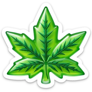 gusher gummy shaped like a marijuana leaf with a visible liquid center bright colors sticker