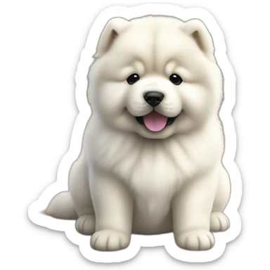 Chow chow white pup,asking for food,young cute,furry shiny dog cute, realistic, young,sitting on floor, beautiful picture, 4k, 16k sticker
