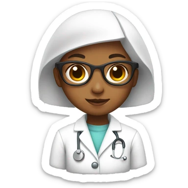 girl in labcoat with box sticker