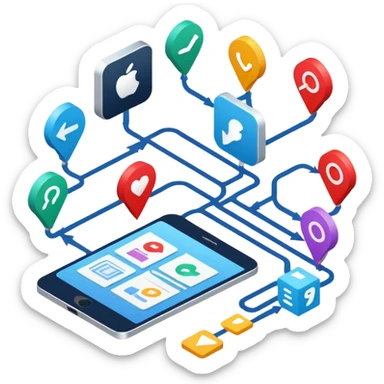 isometric image of workflow process creation sticker