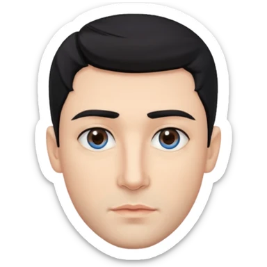 Man. With black hair. Hairstyle texture krop. The skin is beige. One eye is brown, the other is blue. The lips are not big. Beautiful nose. sticker