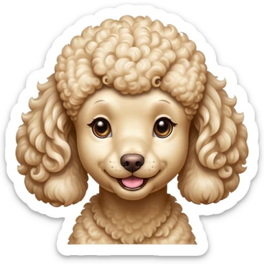 Cinematic Comical Cream Poodle Portrait Emoji, Head tilted dramatically with an exaggeratedly amused expression, featuring a glossy, curly cream Fur with a radiant sheen, wide, expressive warm eyes filled with playful disbelief, Simplified yet hilariously expressive features, highly detailed, glowing with a slightly sassy glow, high shine, dramatic yet playful, stylized with an air of cheeky mischief, bright and endearing, soft glowing outline, capturing the essence of a spirited and over-the-top companion, so meme-worthy it feels like it could side-eye its way into internet fame instantly! sticker