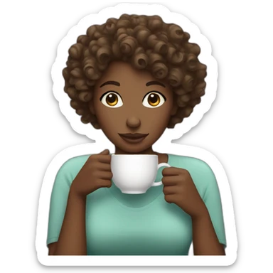 woman with curly hair dark skin drinking tea sticker