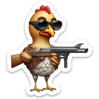 Rotisserie chicken with guns and sunglasses sticker