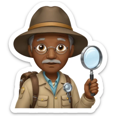 Explorer old black Man with backpack and magnifying glass sticker
