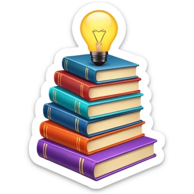 stack of books with a glowing idea symbol sticker