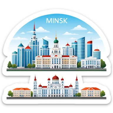 Minsk city skyline with iconic buildings and architecture sticker