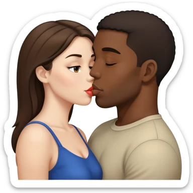 White brunette woman and a black man kissing  sticker