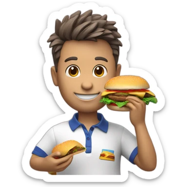 3d render of a bunny eat burger in polo shirt sticker