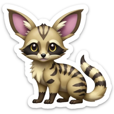 Rare exotic cute epic aesthetic colorful Eevee-Genet-Civet-species-Fakemon-hybrid-creature, with markings, full body sticker