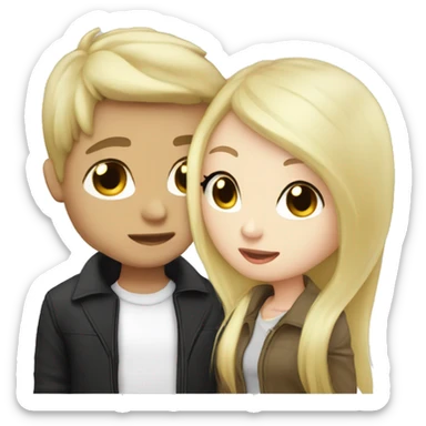 Asian girlfriend black hair kissing white boyfriend blonde hair sticker