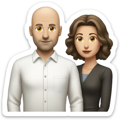 Bald white man with brunette woman sticker