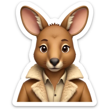 Cinematic Realistic Noble Kangaroo Portrait Emoji, Poised and dignified, with a strong, athletic build and a detailed, tawny coat rendered in natural fur texture, a distinctly elongated face with alert, expressive eyes and a subtle snout, high shine, intelligent and resolute, styled with an air of outback authority, focused and attentive, soft glowing outline, capturing the essence of a watchful and confident kangaroo that appears ready to bound out of the screen with effortless power! sticker