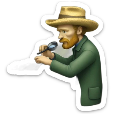 Vincent van Gogh working on a macbook with a magnifier sticker