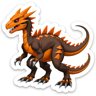 Cool Edgy Black Orange Digimon-Fakemon-Guilmon-Velociraptor-Dragon-Mecha full body sticker