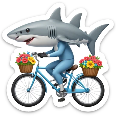 Shark on a bike flower basket binoculars sticker