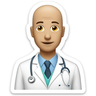 a bald family physician that uses AI sticker