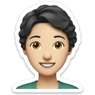 korean 50th woman, smile, short black hair. sticker