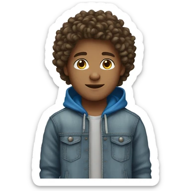 Boy with brown curly hair wear blue hoodie and grey jeans sticker