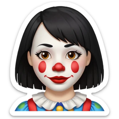 Uma palhaça om os cabelos pretos, longos, liso e com franja, olhos castanhos sticker