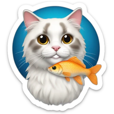 ragdoll cat with fish in mouth sticker