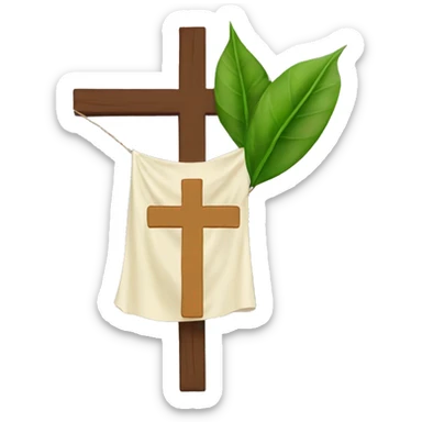 A cross with a cloth over the shoulders of the cross and its hanging down with a leaf on the back of the neck of the cross sticker