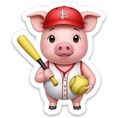 Pig wearing softball  sticker
