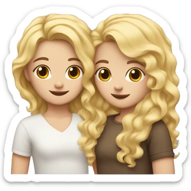 One girl withe brown wavy hair hugging another girl with blonde hair sticker
