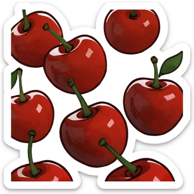3D style pair of glossy red cherries with green stem sticker