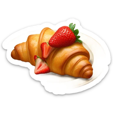 there is a croissant with strawberries in a beige plate sticker