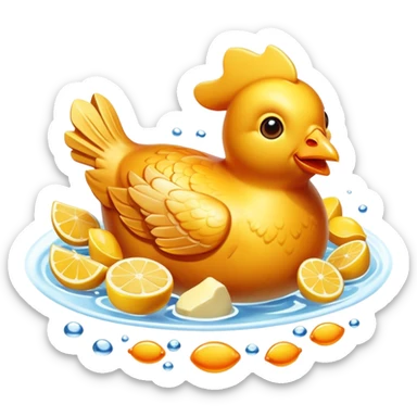 Golden chicken, butter, and fish floating with a warm glow representing their vitamin A content. The foods emit a pleasant amber light symbolizing their nutritional value for skin health and immunity. sticker