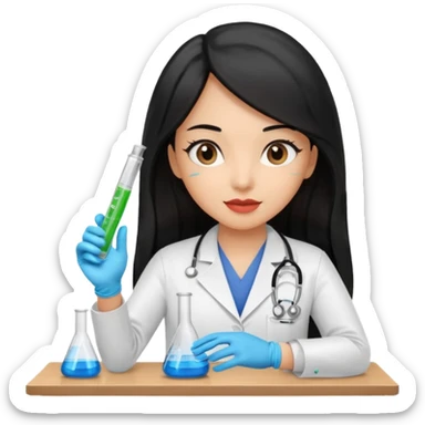 doctora con gauntes y marallilas e insumos lavoratorio pelo negro largo triguella sticker