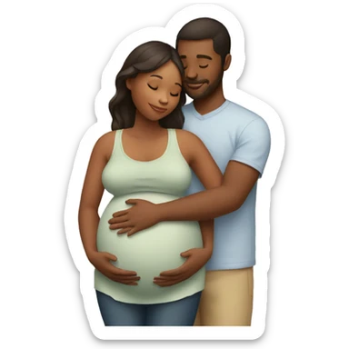 pregnant woman and her partner hug sticker