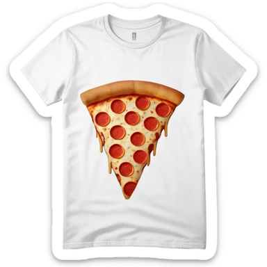 graphic tee shirt with a pizza slice design sticker