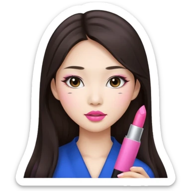 Asian girl with long brunette hair, white skin, makeup pink natural  sticker