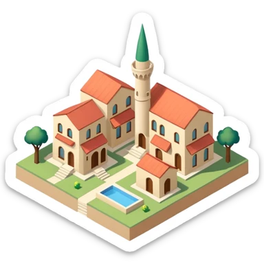 little city and many, small, ordinary, simple, home, Iranian-style, 1980, isometric sticker
