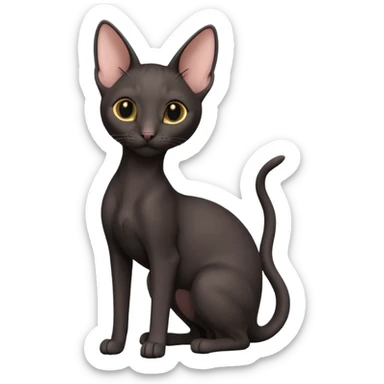 A 3D cartoon black Oriental Shorthair cat with bulky body, tall ears, Nice fur, dark cinematic background, Memoji-style. full body or half body. sticker